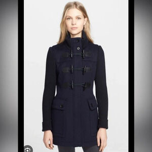 Burberry Wool Duffle Coat Knit Sleeves Size 4 Nova Check Liner